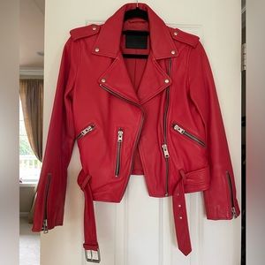 ALLSAINTS BALFERN BIKER LAMBSKIN LEATHER JACKET - RED - SIZE UK 10/US 6